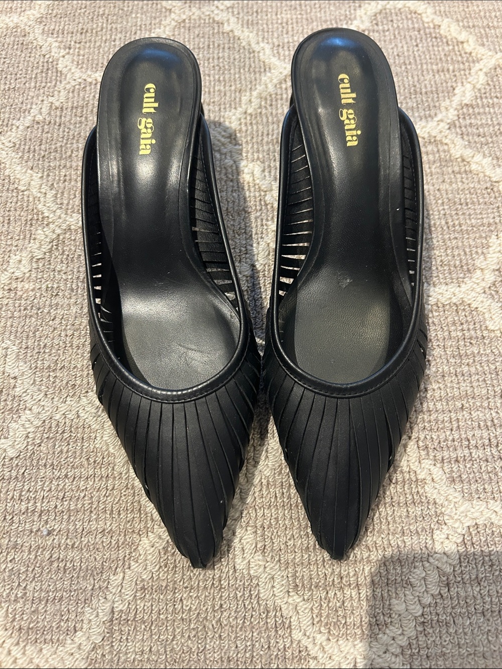 cult gaia Black Pleated Pointed Mule Heels